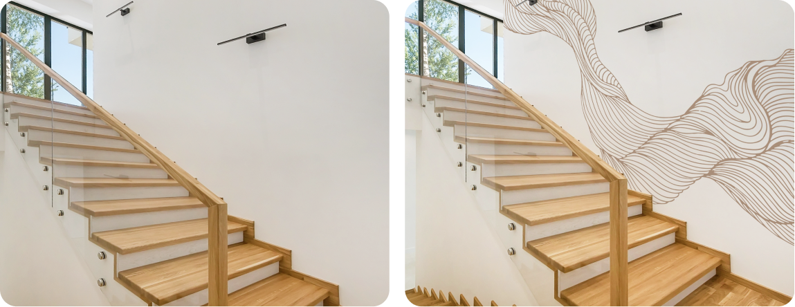 Staircase Wall Mural | Plaster Flowing Line Art Design